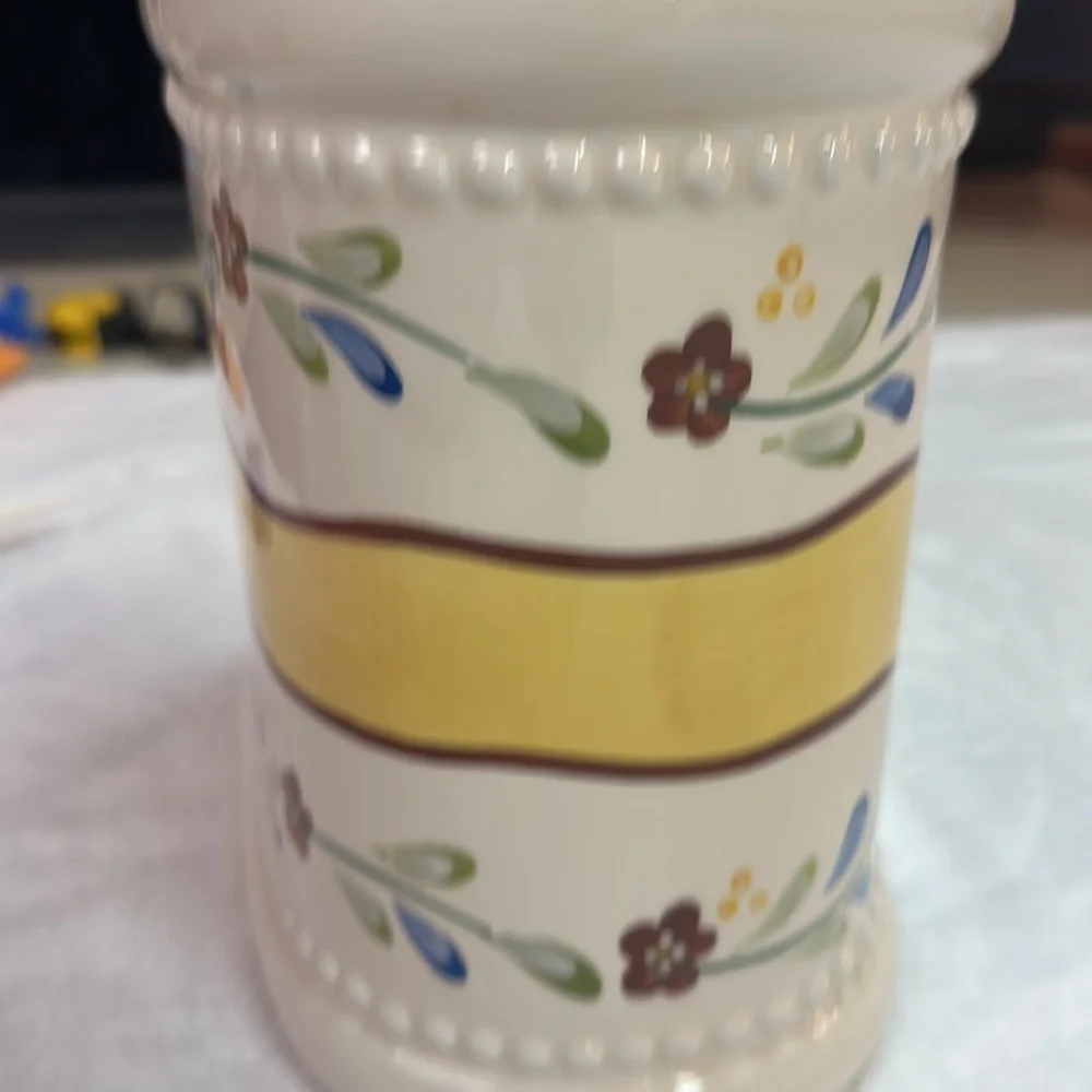 Biscotti Ceramic Cookie Jar Handmade for Nonni’s Floral Painted Ceramic w/Lid